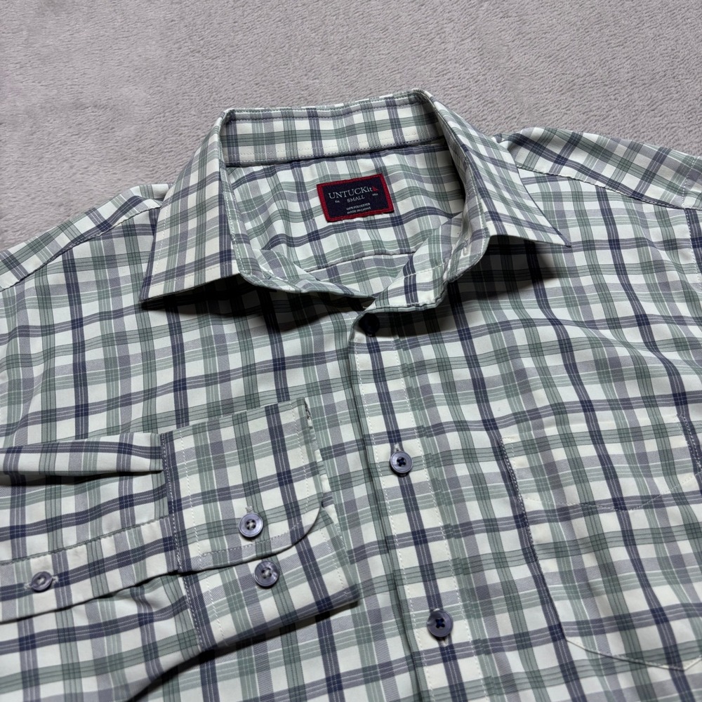 UNTUCKit Shirt Mens S Plaid Green Blue Long Sleeve Button Down $100 Polyester